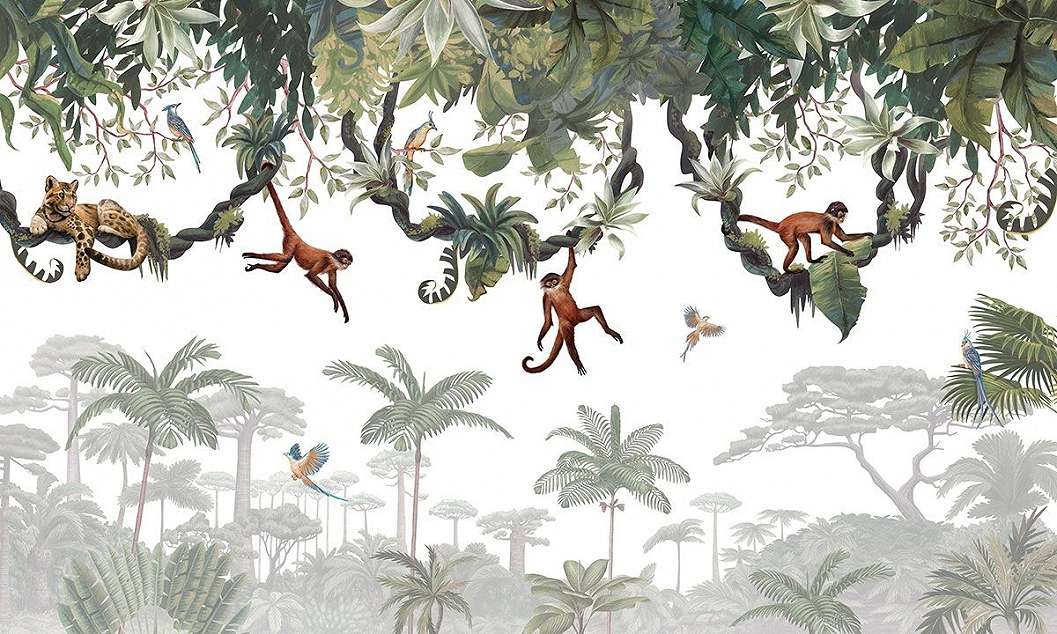 Trópusi erdő állatokkal mintás gyerek fotótapéta