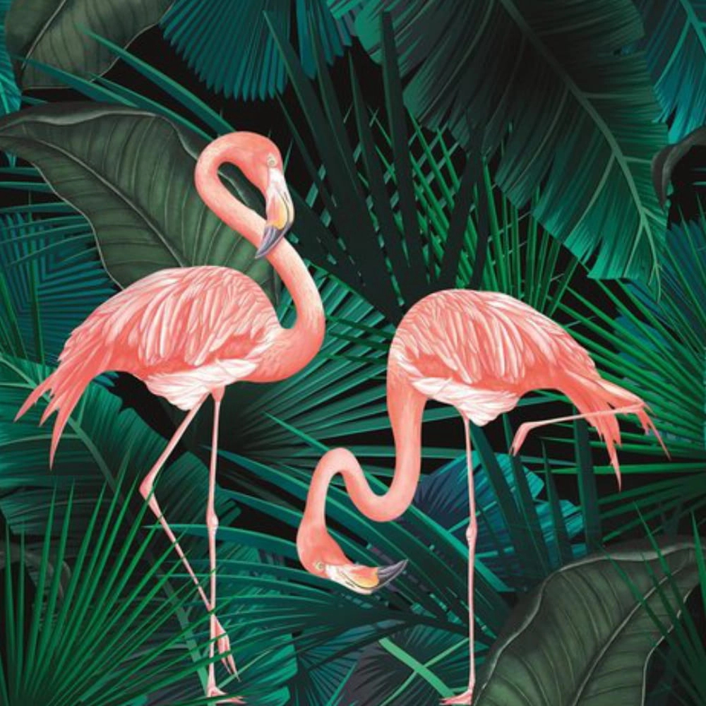 Trópusi erdő és flamingó mintás glamour hangulatú design fotótapéta