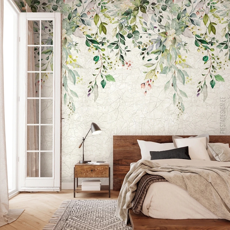 Vinyl fotótapéta zöld csüngő levél mintával