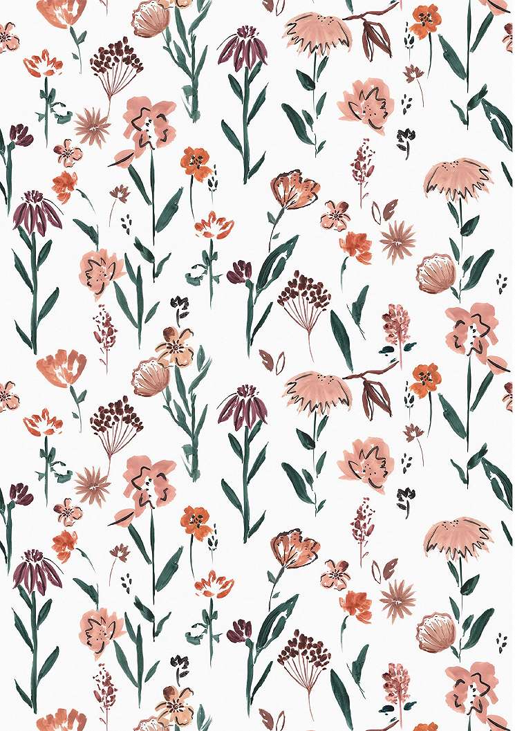 Virág mintás gyerek fotótapéta rajzolt stílusban