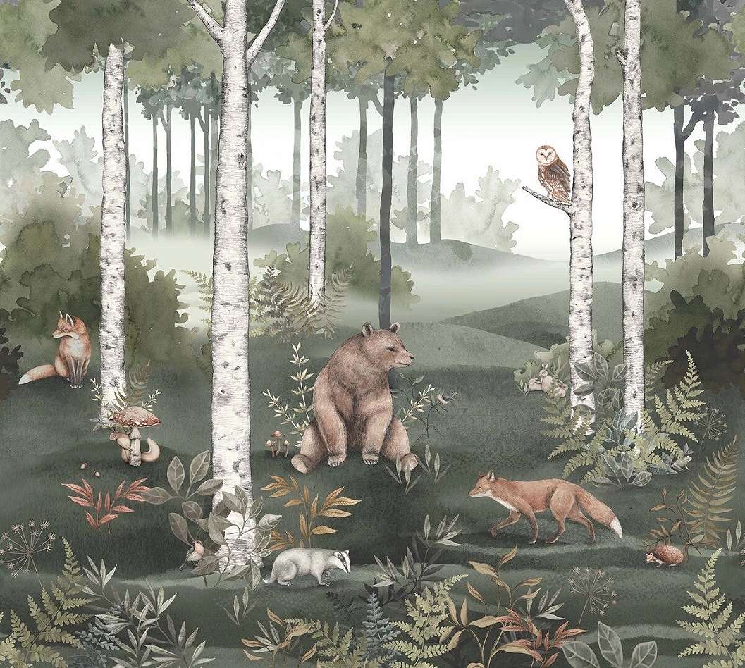 Vlies akvarell mintás erdei fotótapéta állatos mintával