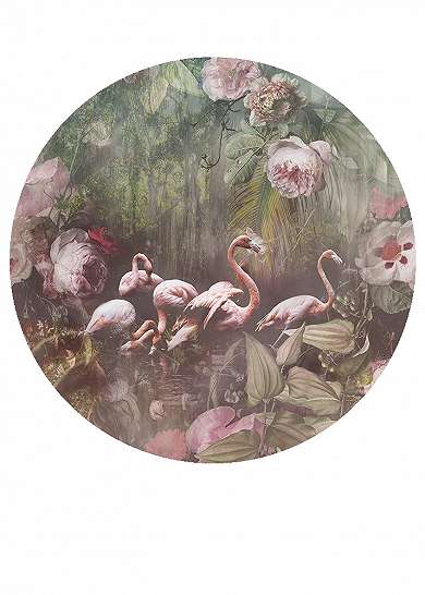 Vlies flamingó és dzsungel mintás kör fotótapéta