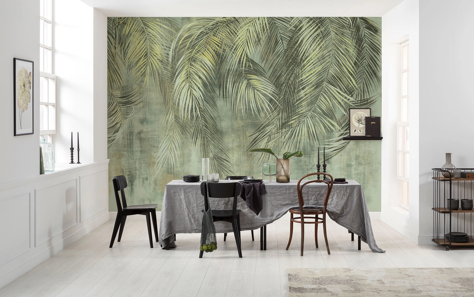 Modern vlies fali poszter zöld trópusi pálmalevél mintával