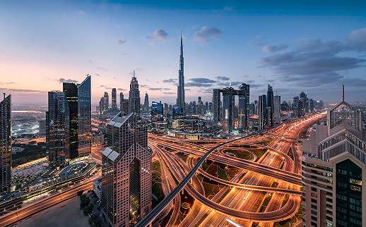 Vlies fotótapéta Dubai éjszakai látképével fényeivel