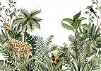 Fali poszter botanikus dzsungel mintával zsiráf majom egzotikus állatok 368x254 vlies