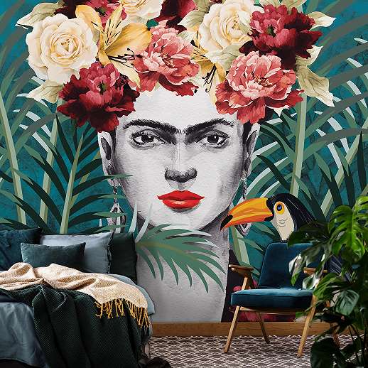 Vlies fotótapéta Frida Kahlo és trópusi dzsungel mintával 368x254 vlies