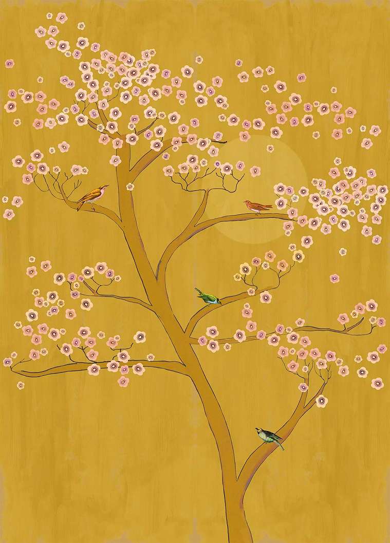 Vlies fotótapéta Japán stílusban madár és virág mintával