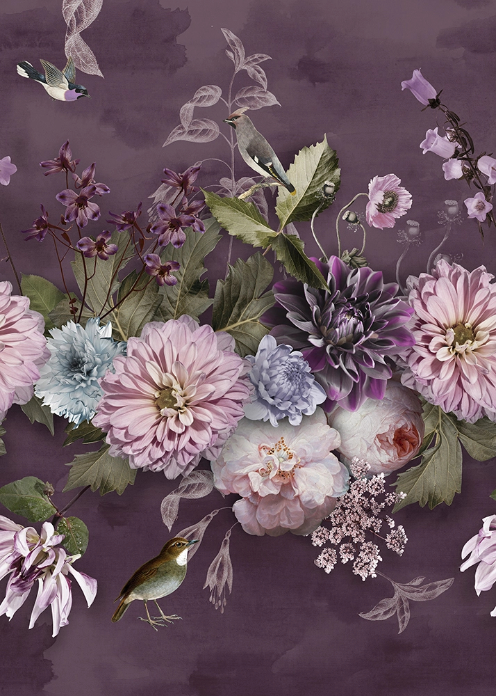 Vlies fotótapéta lila óriás virágos mintával