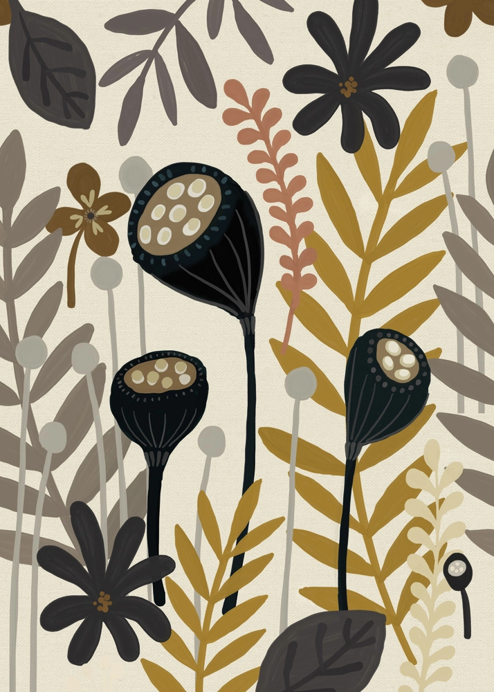 Poszter tapéta skandi stílusban virág mintával