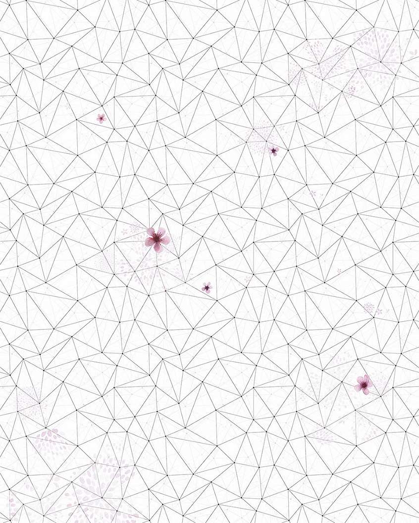 Vlies fotótapéta modern geometriai alapon cseresznyevirág mintával