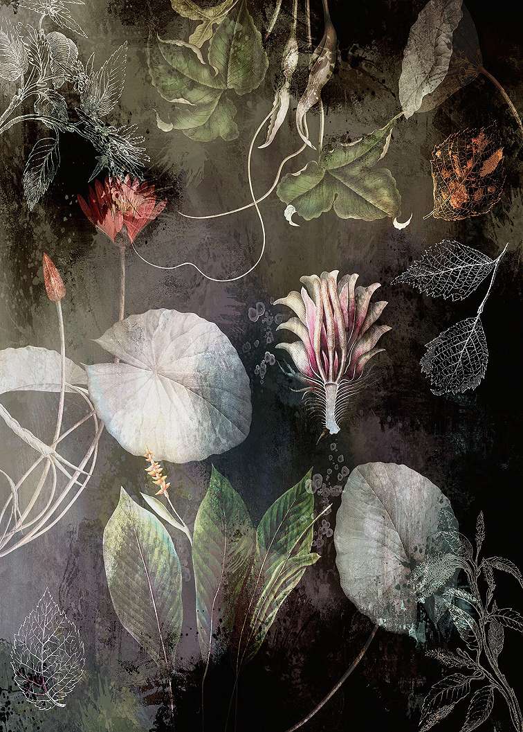 Vlies fotótapéta modern trópusi leveles és virág mintával