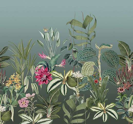 Vlies fotótapéta modern trópusi pálmalevél és virág mintákkal