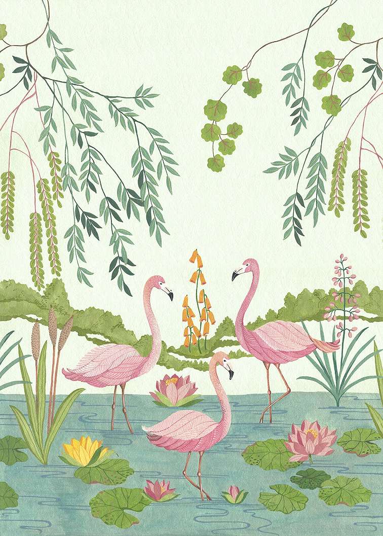 Vlies fotótapéta rózsaszín flamingó mintával