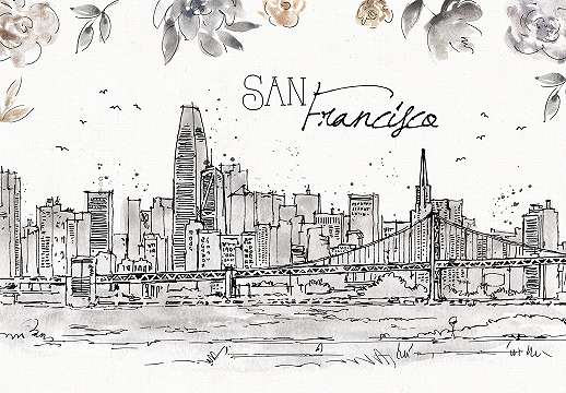 Vlies fotótapéta skicc rajzolt San Francisco városkép mintával 368x254 vlies