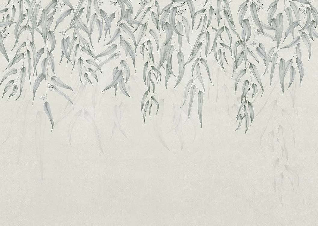 Vlies fotótapéta szürkés zöldes leomló levelek mintával