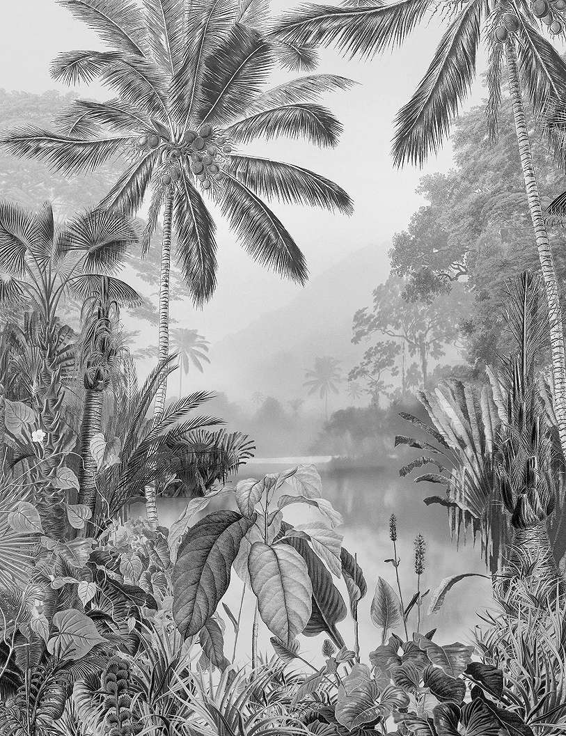 Vlies fotótapéta trendi dzsungel mintával monocrome színvilágban
