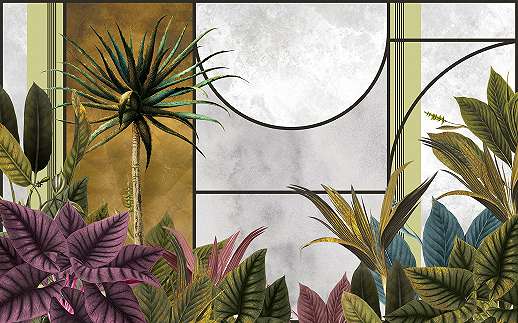 Vlies fotótapéta trendi trópusi pálmafa és geometrikus színes mintával