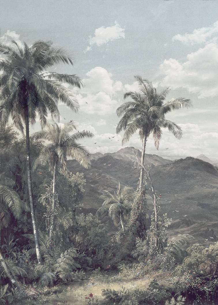 Vlies fotótapéta trópusi dzsungel mintával szépia színvilágban