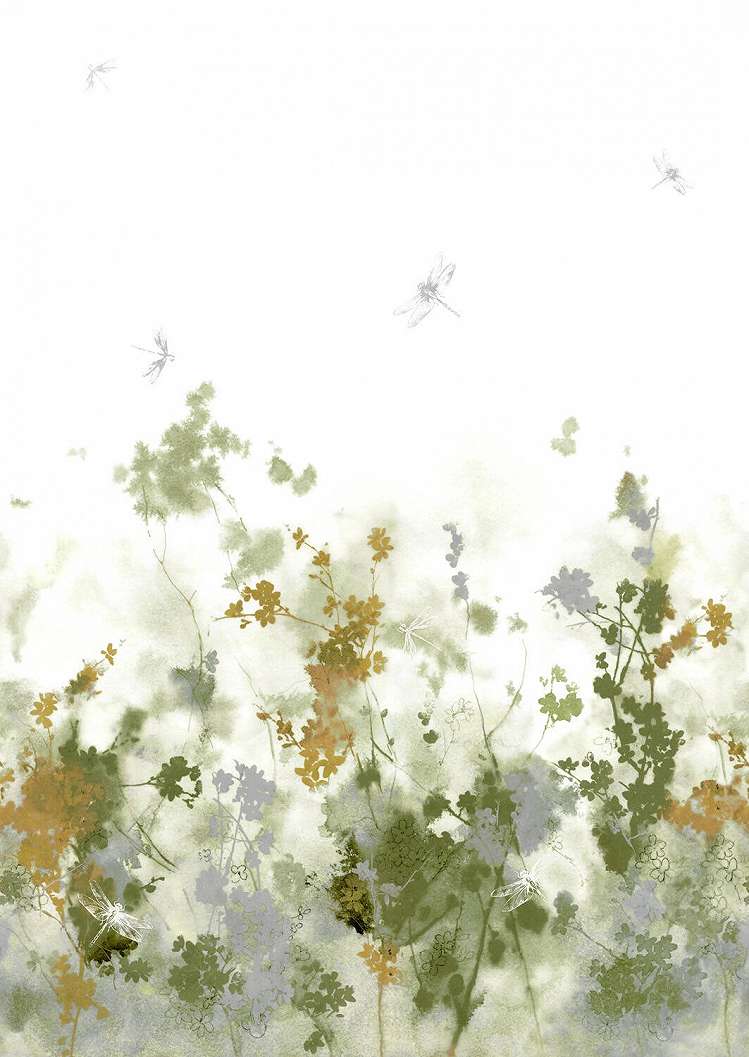Vlies fotótapéta zöld akvarell botanikus virágos mintával