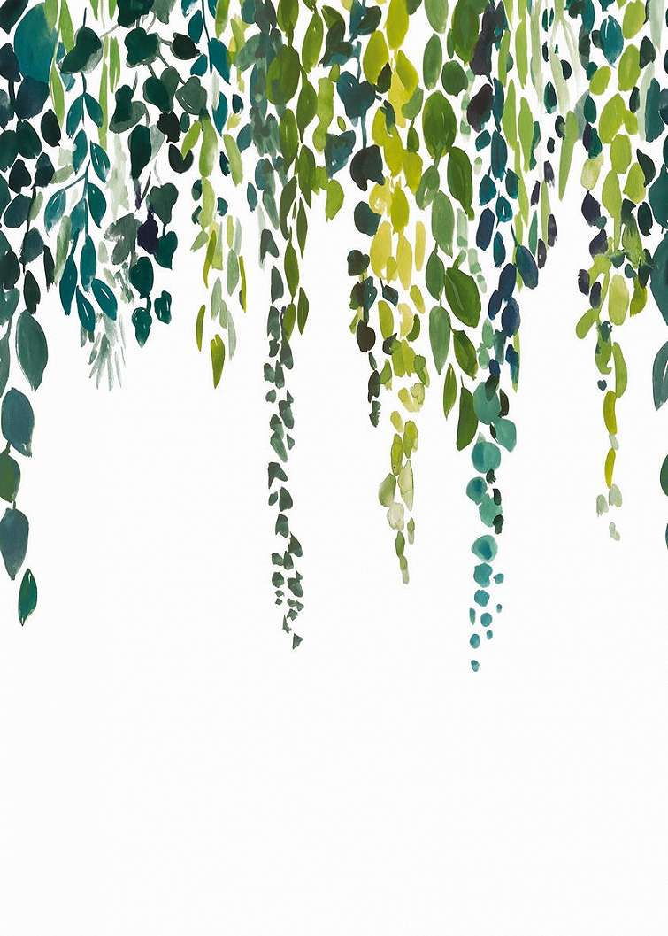Vlies fotótapéta zöld festett hatású leveles mintával