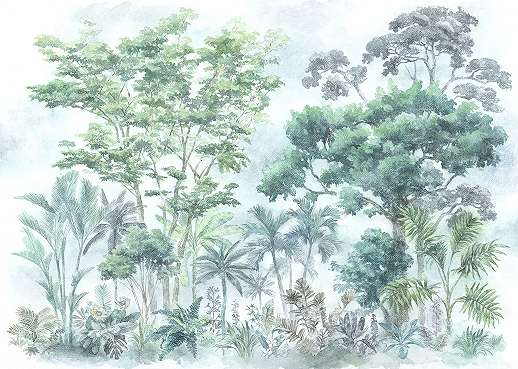 Vlies fotótapéta zöldes kékes trópusi dzsungel mintával