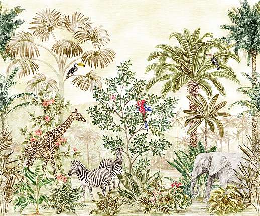 Vlies ftótapéta kedves afrikai állat és dzsungel mintával