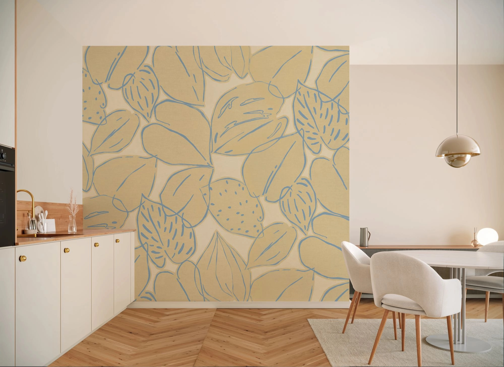 Rajzolt levélmintás vlies fotótapéta