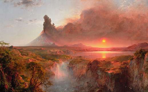 Vulkénkitörés naplemente festmény hatású vlies fotótapéta