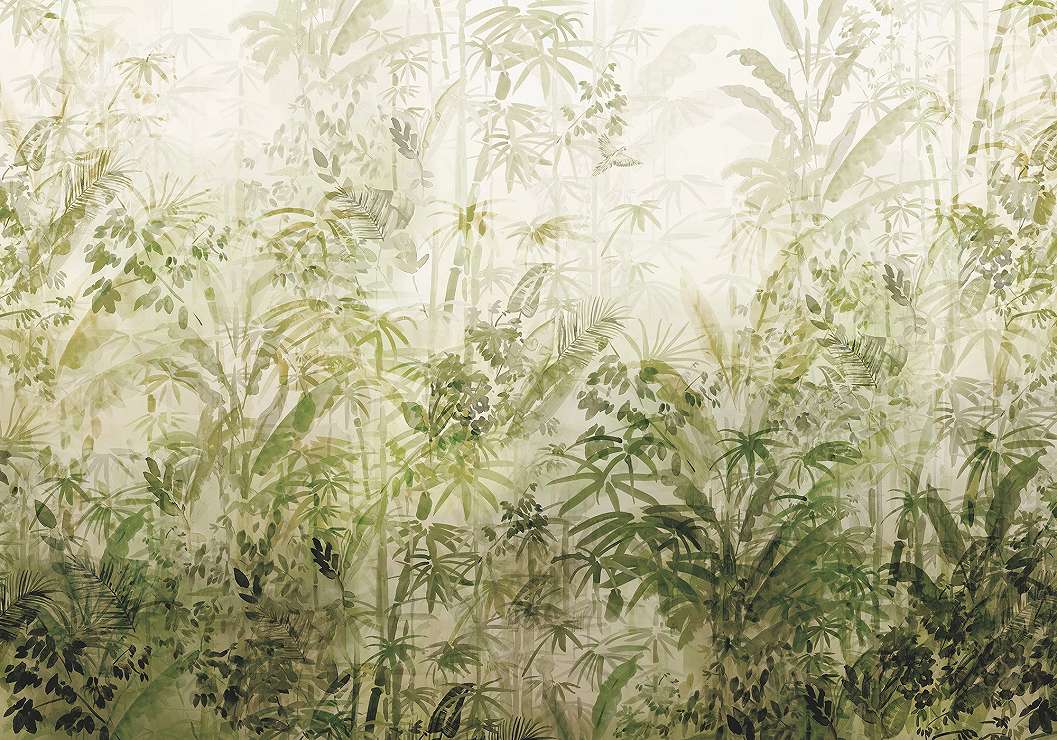 Zöld akvarell pálma és trópusi botanikus fotótapéta
