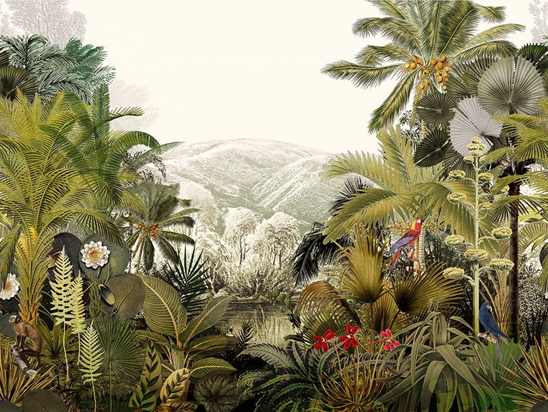 Zöld botanikus trópusi tájkép mintás Khroma fotótapéta