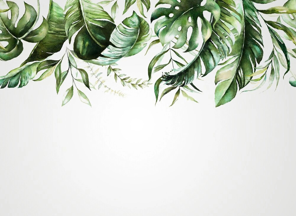 Zöld trópusi pálmaleveles mintás vlies fotótapéta vízfestett stílusban